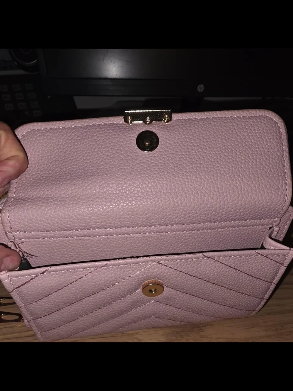 Pink Quilted Leather Wallet with Gold Turn-Lock